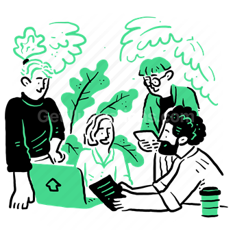 team, teamwork, laptop, computer, document, tree